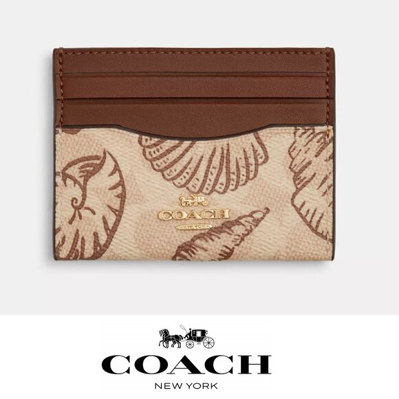 ❤️🦪Coach Slim Id Card Case In Signature Canvas With Shell Print - Picture 1 of 8